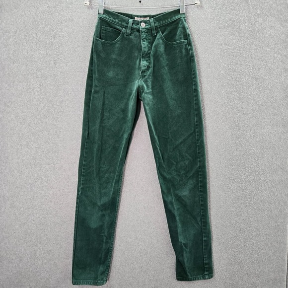 VINTAGE Guess Women Jeans 28 Green Denim Skinny High Rise Inseam 32" 90s USA - Picture 1 of 12